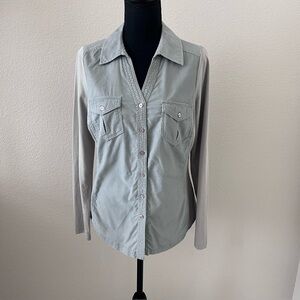 a.n.a gray cotton long sleeve button down shirt velvety cordoroy knit Sz Med